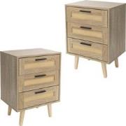 Nachtkastje set van 2 45x34x63 cm eiken bijzettafel met 3 laden en rot...