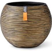 Vaas bol Rib 29x26 zwart goud bloempot