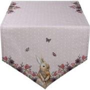 Clayre & Eef Tafelloper  50x160 cm Beige Roze Katoen Konijn Bloemen Ta...