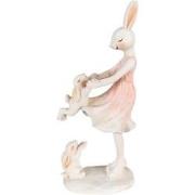 Clayre & Eef Beeld Konijn 9x6x22 cm Roze Beige Polyresin Woonaccessoir...