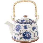Clayre & Eef Theepot met Filter  700 ml Blauw Keramiek Rond Bloemen Th...