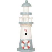 Clayre & Eef Decoratie Beeld Vuurtoren Ø 8x22 cm Wit Blauw MDF