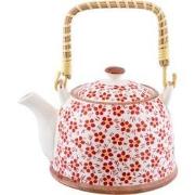 Clayre & Eef Theepot met Filter  700 ml Rood Keramiek Rond Bloemen The...
