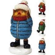 Vogel met jas 8x9x18 cm 3ass kerstversiering