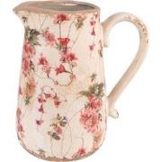 Clayre & Eef Decoratie Kan  16x11x18 cm Roze Beige Keramiek Bloemen Wa...