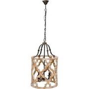 Clayre & Eef Hanglamp  Ø 48x85 cm Grijs Hout Ijzer Rond Hanglamp Eetta...