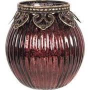 Clayre & Eef Theelichthouder  Ø 9x9 cm Rood Goudkleurig Glas Metaal Wa...
