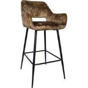 PTMD Fallon Velvet Green Bar Stool Black Metal Leg KD - set van 2
