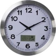 Aluminium wandklok met lcd-display en thermometer, hygrometer & weersv...