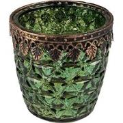 Clayre & Eef Theelichthouder  Ø 9x9 cm Groen Glas Metaal Waxinelichtho...
