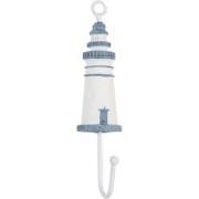 Clayre & Eef Wandhaak Vuurtoren 4x4x18 cm Wit Blauw Hout Metaal