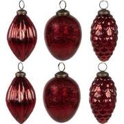 Clayre & Eef Kerstbal Set van 6 Ø 7/6/5 cm Rood Glas Kerstboomversieri...