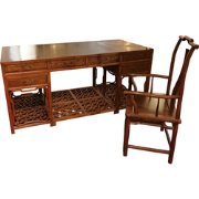 Fine Asianliving Chinese Bureau met Stoel Compleet Bruin Set/2