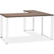 Groot hoekbureau 'XLINE' 200 in walnootafwerking hout en witte structu...
