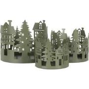 Clayre & Eef Decoratie Beeld Set van 3 Huis Ø 15 / Ø 12 /Ø 10 cm Groen...