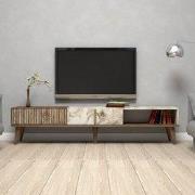 TV Meubel Milan Walnoot Wit Marmer Melamine 180x40x35 cm
