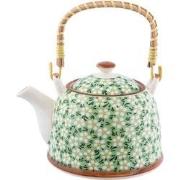 Clayre & Eef Theepot met Filter  700 ml Groen Keramiek Rond Bloemen Th...