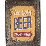 Clayre & Eef Tekstbord  30x40 cm Geel Metaal Rechthoek Ice Cold Beer W...