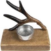 Clayre & Eef Theelichthouder  13 cm Bruin Hout Gewei Waxinelichthouder
