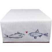 Clayre & Eef Tafelloper  50x140 cm Wit Blauw Katoen Rechthoek Vissen T...