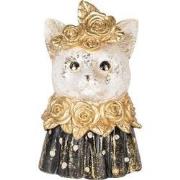 Clayre & Eef Decoratie Beeld Kat 12x10x18 cm Wit Zwart Kunststof