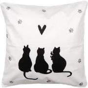 Clayre & Eef Kussenhoes 45x45 cm Wit Zwart Polyester Katten