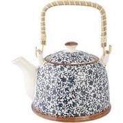 Clayre & Eef Theepot met Filter  700 ml Blauw Keramiek Rond Bloemen Th...