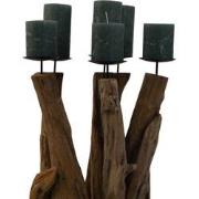 HSM Collection-Kaarsenhouder 5 Kaarsen-27x27x39-Naturel/Zwart-Teak/Met...