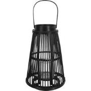 Clayre & Eef Windlicht  Ø 28x40 cm Zwart Hout Glas Rond Kaarsenhouder