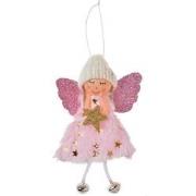 Clayre & Eef Kersthanger Engel 15 cm Roze Synthetisch Kerstboomversier...