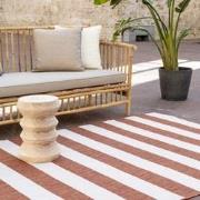 Buitenkleed Stripes roest/wit dubbelzijdig Roest,Oranje,Rood - Polypro...