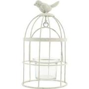 Clayre & Eef Theelichthouder  Ø 10x19 cm Wit Ijzer Glas Rond Waxinelic...