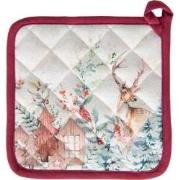 Clayre & Eef Pannenlap  20x20 cm Wit Rood Katoen Vierkant Hert Afgiet ...