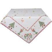 Clayre & Eef Tafelkleed  100x100 cm Wit Groen Katoen Vierkant Notenkra...