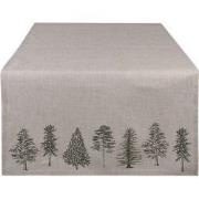 Clayre & Eef Tafelloper  50x140 cm Beige Groen Katoen Rechthoek Dennen...