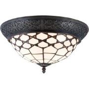 LumiLamp Plafondlamp Tiffany  Ø 38x19 cm  Wit Bruin Glas Halfrond Plaf...