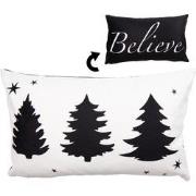 Clayre & Eef Kussenhoes  30x50 cm Wit Zwart Polyester Rechthoek Kerstb...