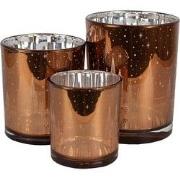 Clayre & Eef Theelichthouder Set van 3 Bruin Glas Huizen Waxinelichtho...