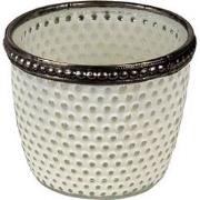 Clayre & Eef Theelichthouder  Ø 7x6 cm Wit Glas Metaal Rond Waxinelich...