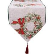 Clayre & Eef Tafelloper Kerst 33x180 cm Beige Polyester Katoen