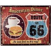 Clayre & Eef Tekstbord  25x20 cm Rood Ijzer Hamburger en koffie Americ...