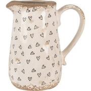 Clayre & Eef Decoratie Kan  16x12x18 cm Beige Zwart Keramiek Hartjes S...
