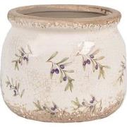Clayre & Eef Bloempot Binnen  Ø 12x10 cm Beige Blauw Keramiek Olijven ...