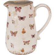 Clayre & Eef Decoratie Kan  16x12x18 cm Beige Roze Keramiek Vlinders S...