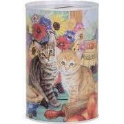 Clayre & Eef Spaarpot Ø 8x13 cm Blauw Metaal Kat
