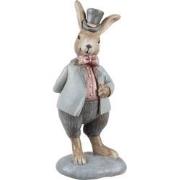 Clayre & Eef Decoratie Beeld Konijn 19 cm Beige Blauw Kunststof