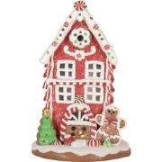 Clayre & Eef Gingerbread house met LED 14x14x22 cm Bruin Rood Kunstlee...