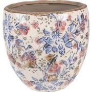 Clayre & Eef Bloempot  Ø 13x11 cm Blauw Beige Keramiek Rond Bloemen Bl...