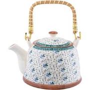 Clayre & Eef Theepot met Filter  700 ml Blauw Keramiek Rond Bloemen Th...