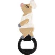 Clayre & Eef Flesopener  5x1x13 cm Beige Wit Ijzer Varken Bieropener